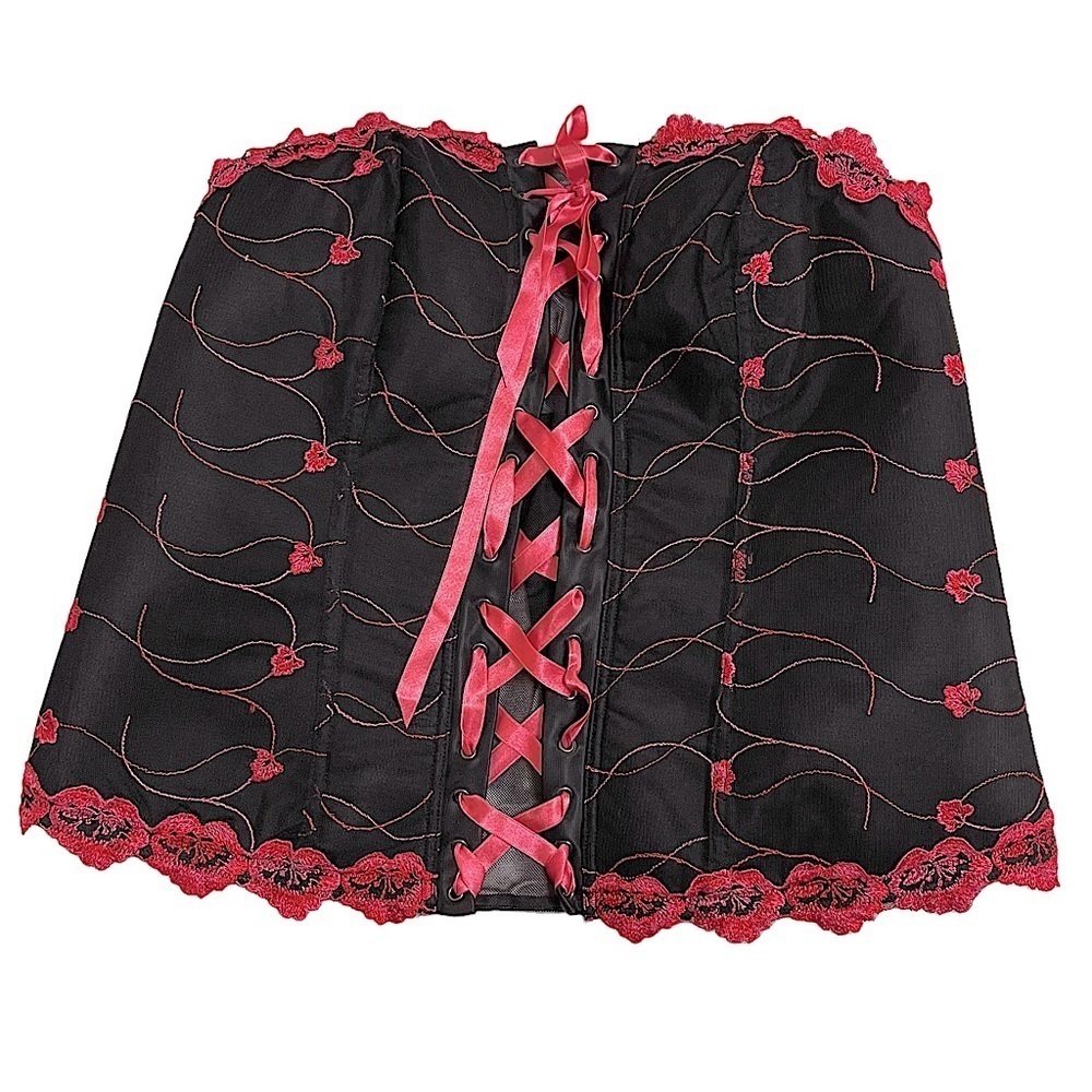 Cacique Black & Hot Pink Strapless Bustier Corset 22/24